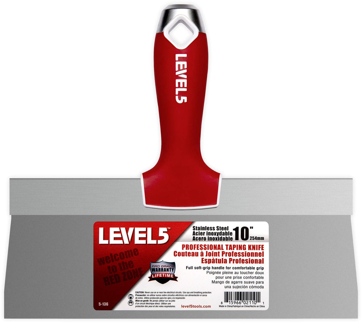 LEVEL5 10-inch soft-grip tapping knife for smooth drywall finishing.