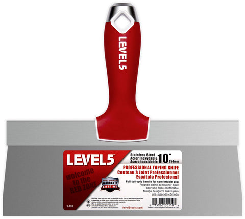 LEVEL5 10-inch soft-grip tapping knife for smooth drywall finishing.