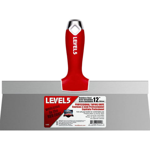 Level5 12in soft-grip tapping knife blade enables precise drywall finishing and faster application.