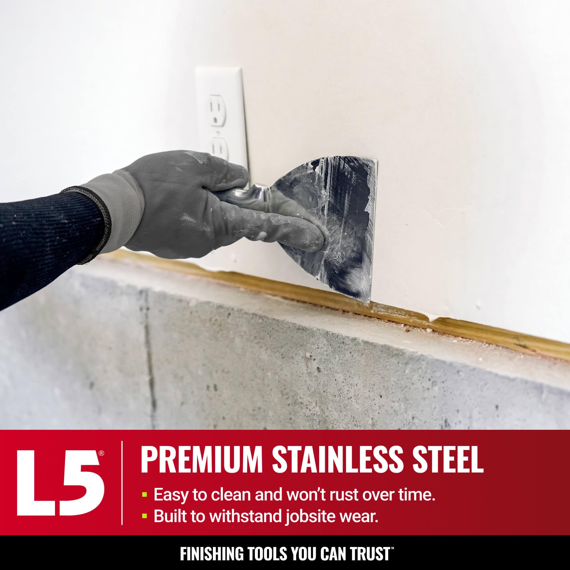 LEVEL5 6-Inch Joint Knife polished finish enables easy cleanup.