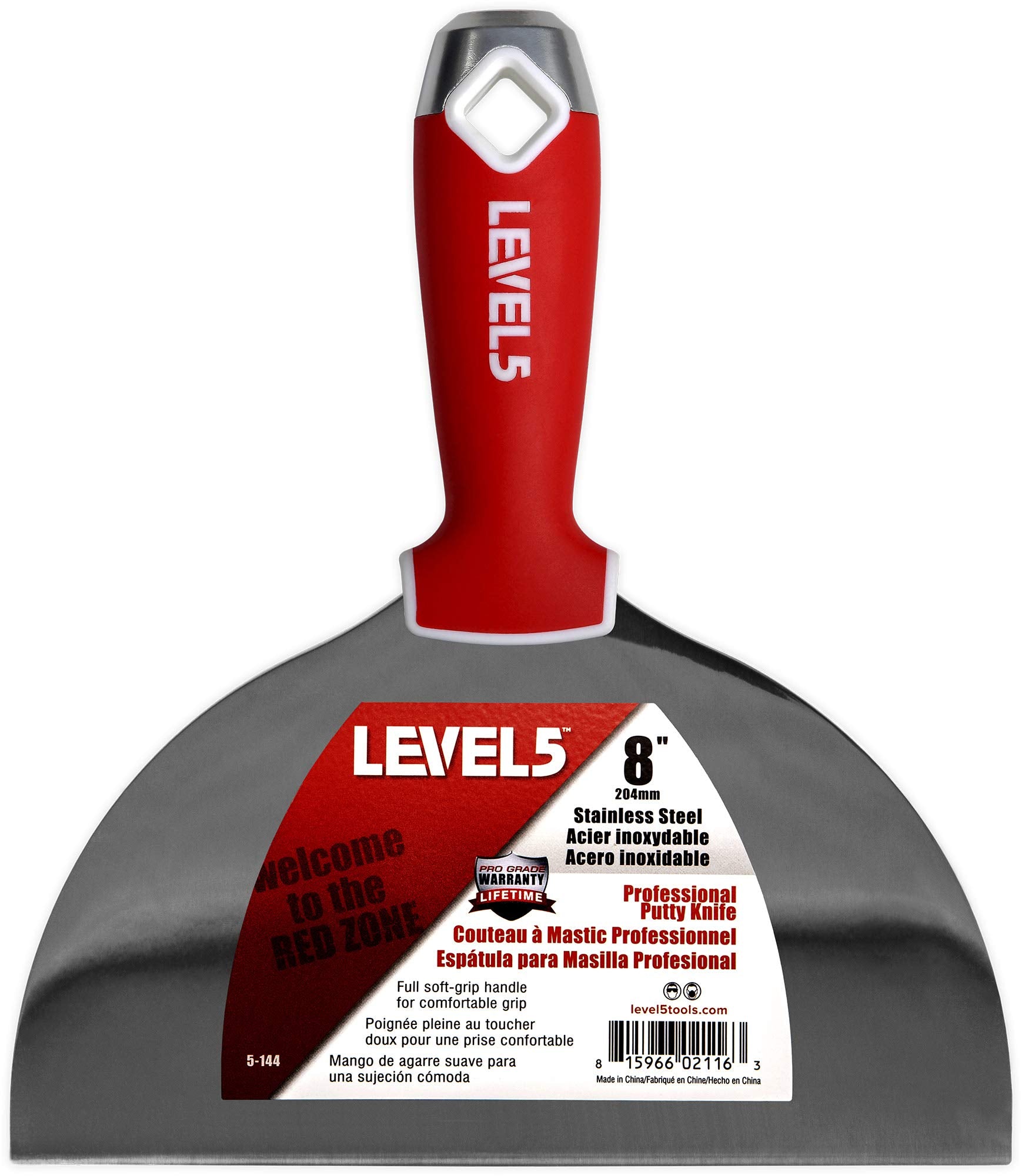 LEVEL5 8-Inch soft-grip blade offers smooth, precise drywall finishing.