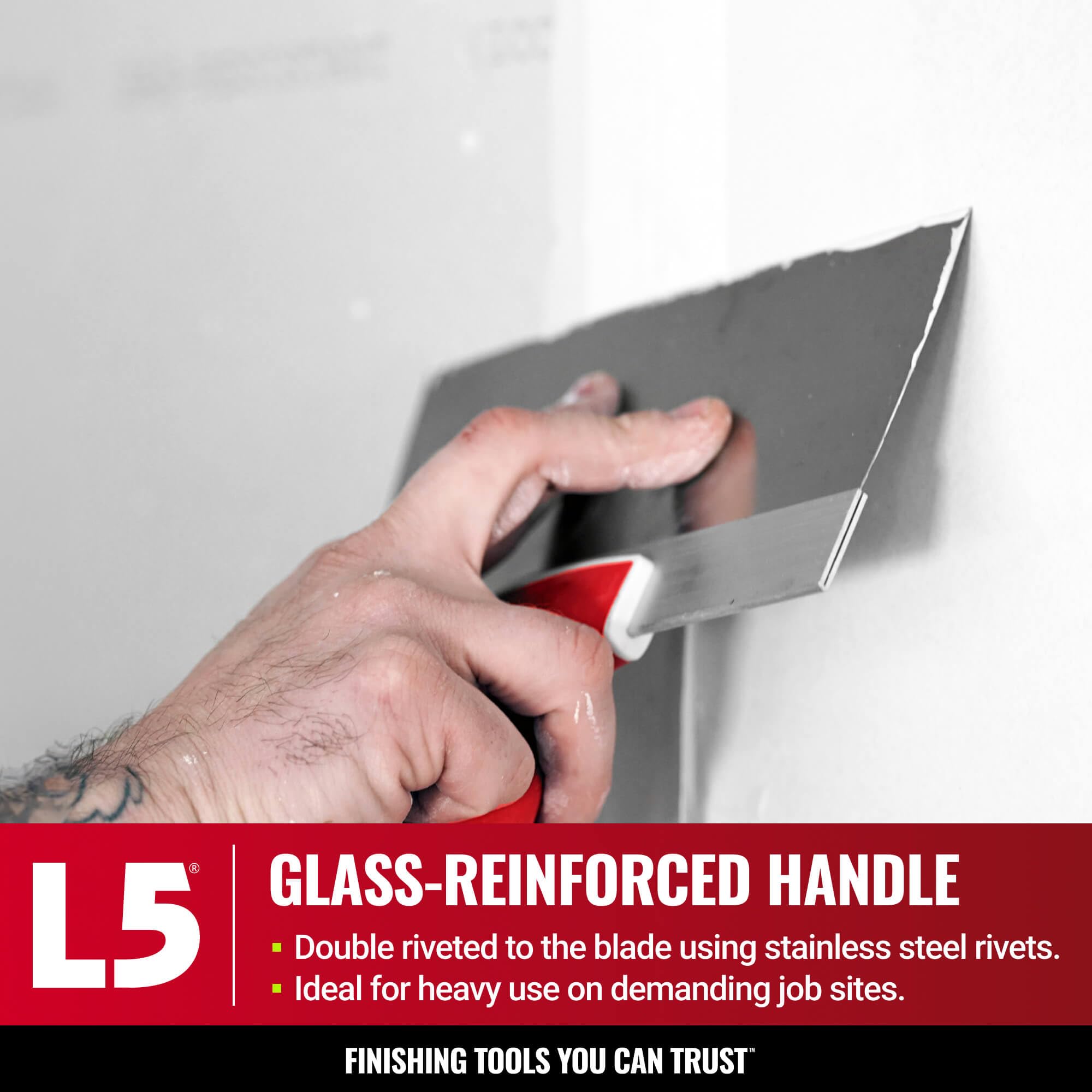 LEVEL5 stainless steel blade close-up showing corrosion resistance and flex.