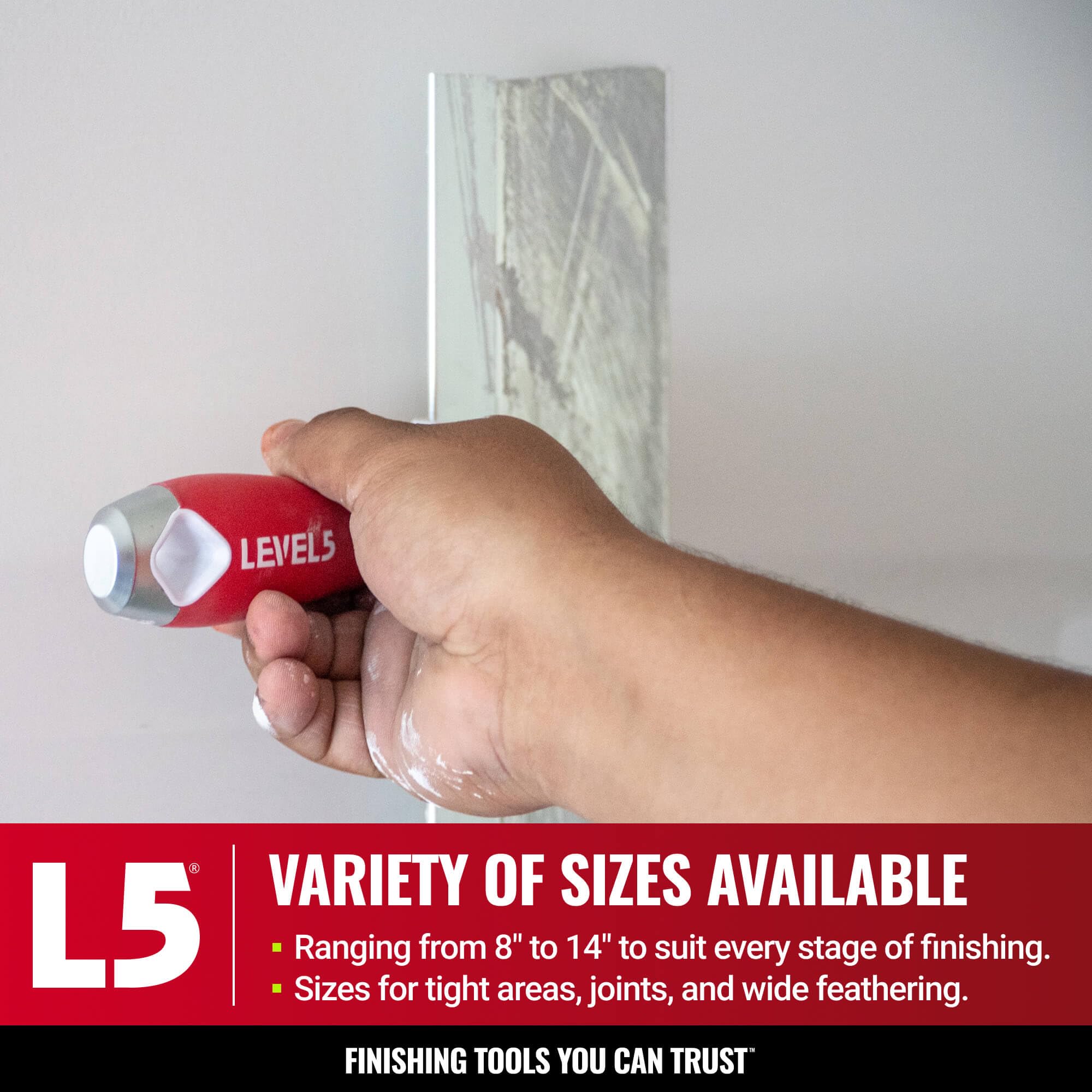LEVEL5 drywall tool hammer-end for nail resets and blade protection.