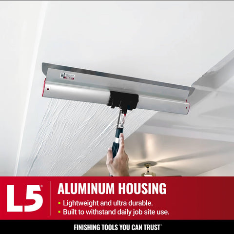 LEVEL5 ergonomic aluminum blade profile for lightweight, fatigue-free smoothing.