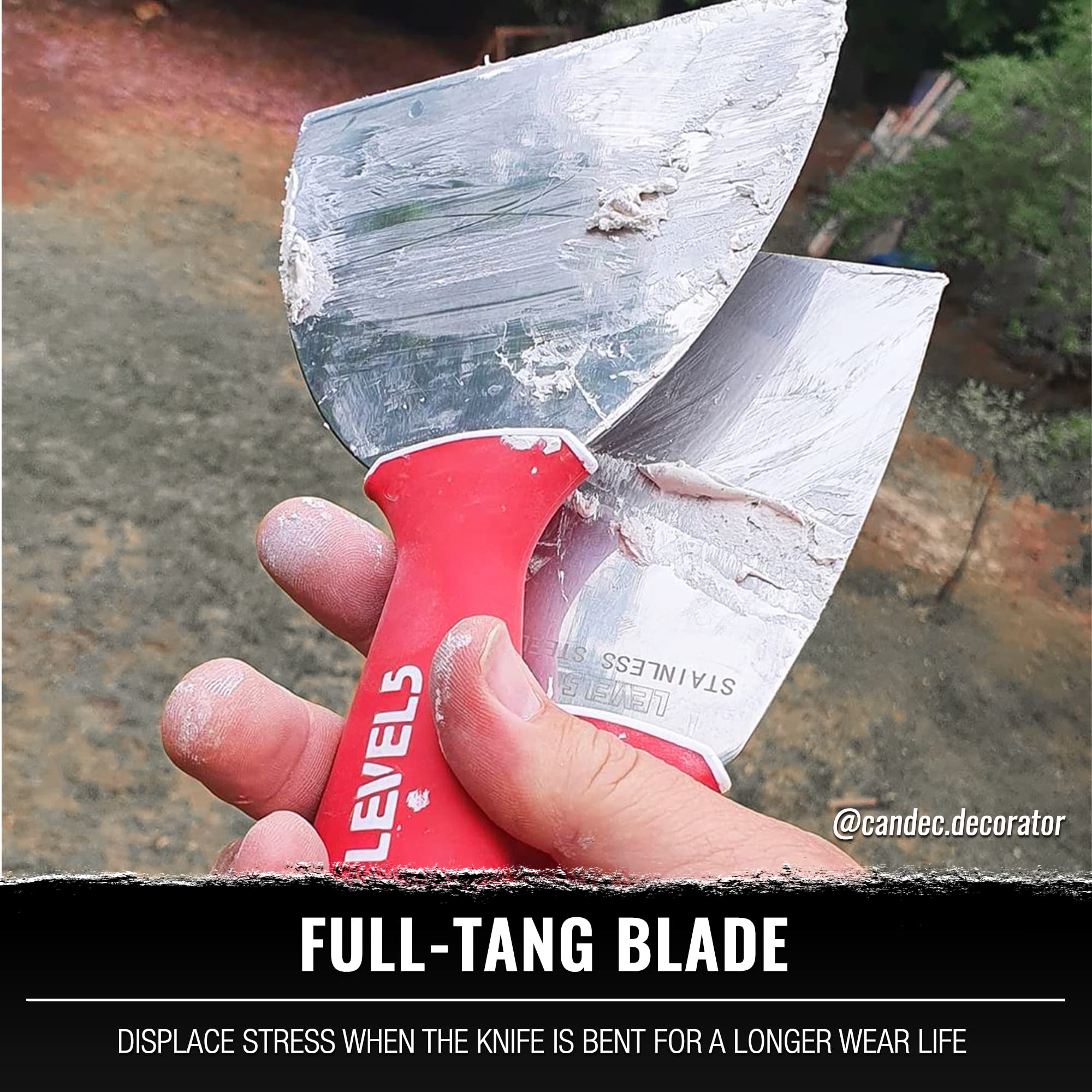 LEVEL5 drywall knife with large hang hole for quick on site storage