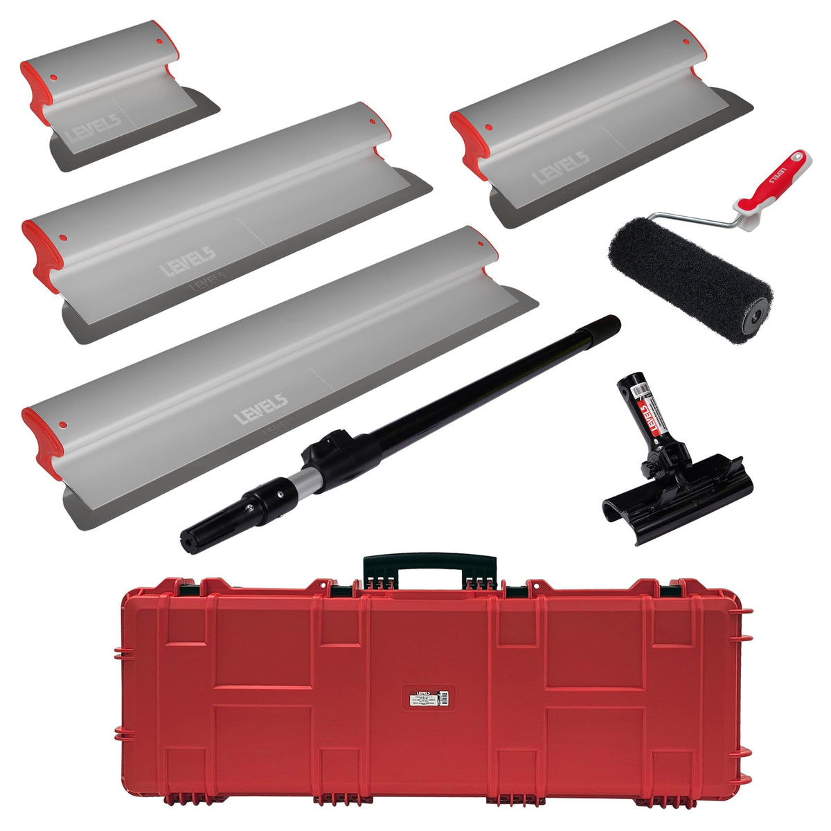 LEVEL5 skimming blade set case enables portable, precise smoothing on ceilings