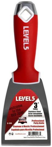 LEVEL5 soft grip drywall knife for precise mud application and reduced hand fatigue