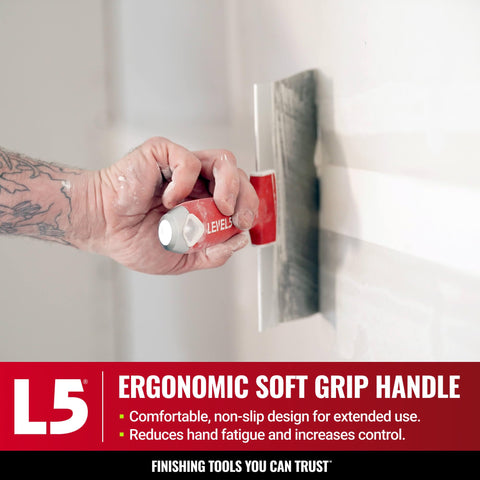 LEVEL5 soft-grip handle drywall tool for comfortable all-day use.