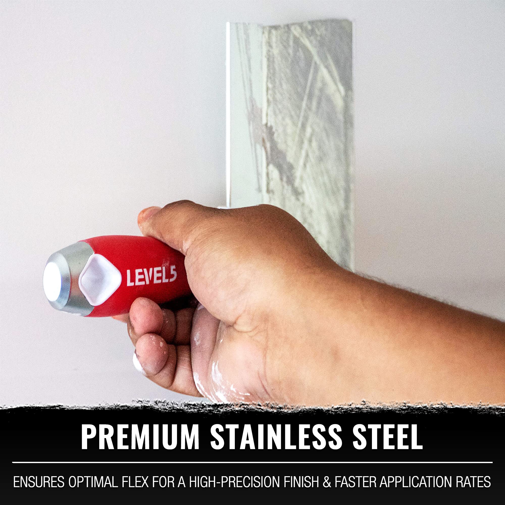 LEVEL5 10-inch stainless steel taping knife with soft grip for comfortable control