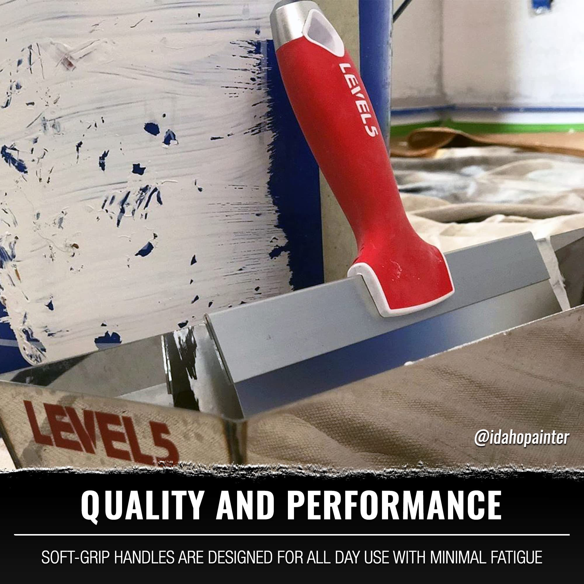 LEVEL5 12-inch stainless steel taping knife with soft grip for fast application
