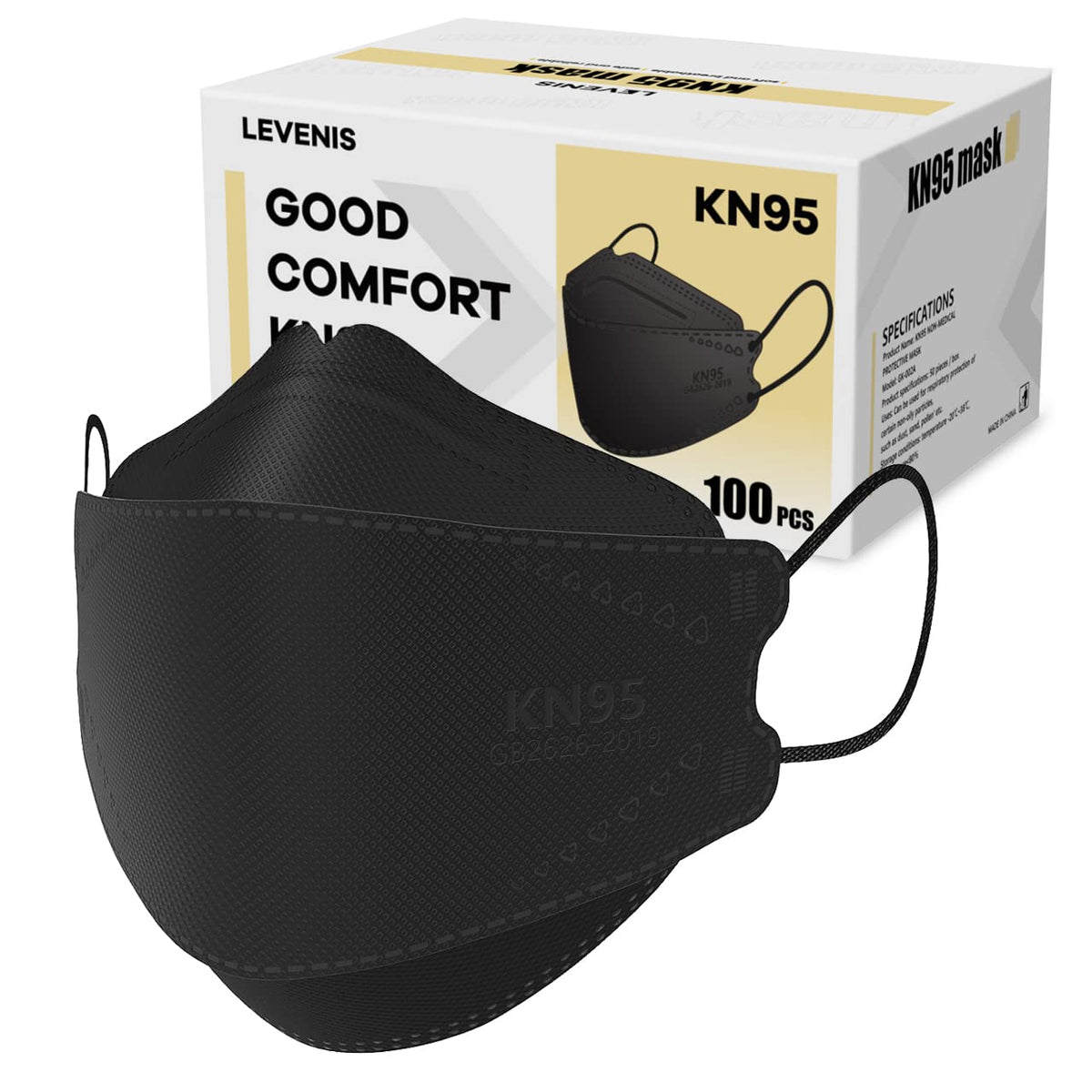 LEVENIS KN95 masks in a black 100-pack box for daily protection