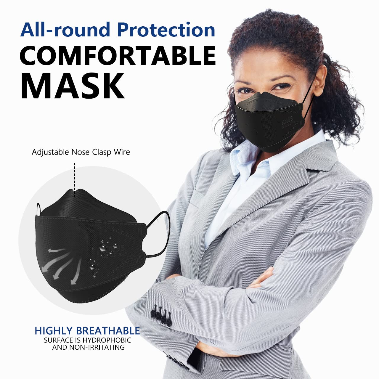 Stacked LEVENIS KN95 masks showing compact storage and fit
