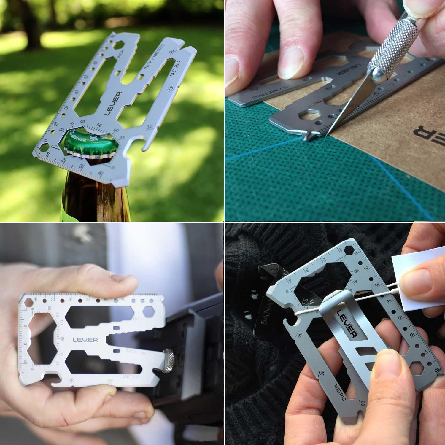 Lever Gear Toolcard Pro bottle opener for campsite snacks and bar upgrades.