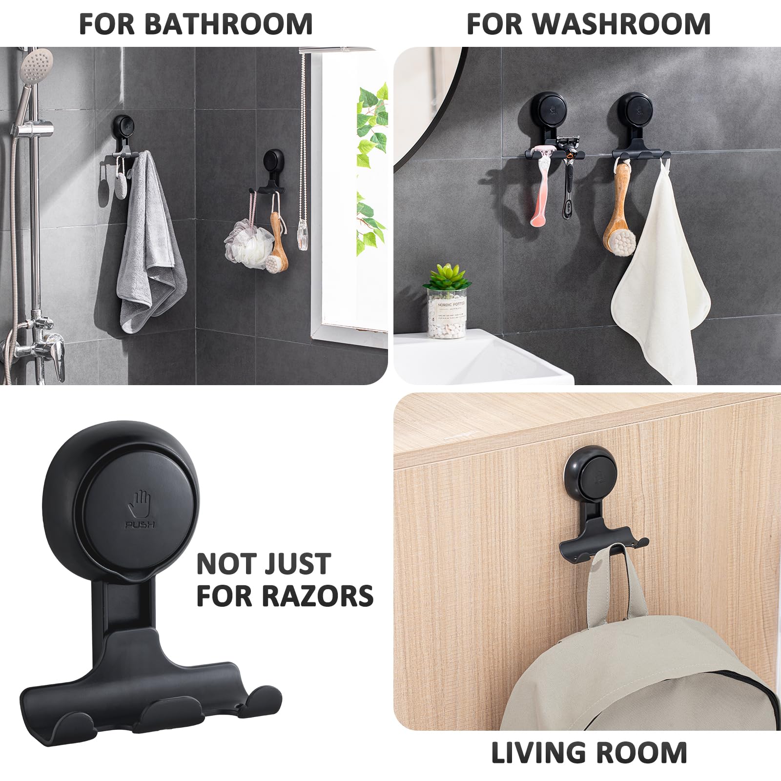 LEVERLOC multifunctional shower hook supports towels and loofahs