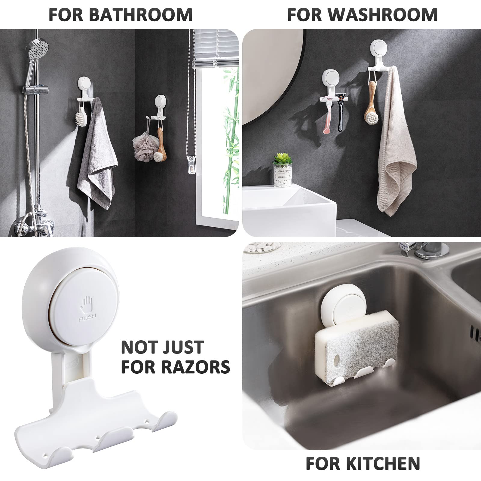 LEVERLOC multipurpose hook for towels, loofahs, and more.