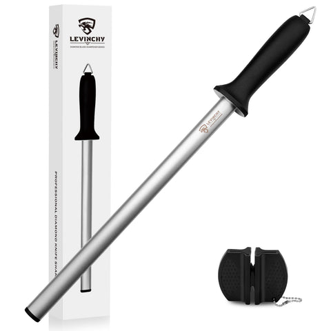 Levinchy diamond knife sharpening steel with ergonomic handle for precise, controlled honing.