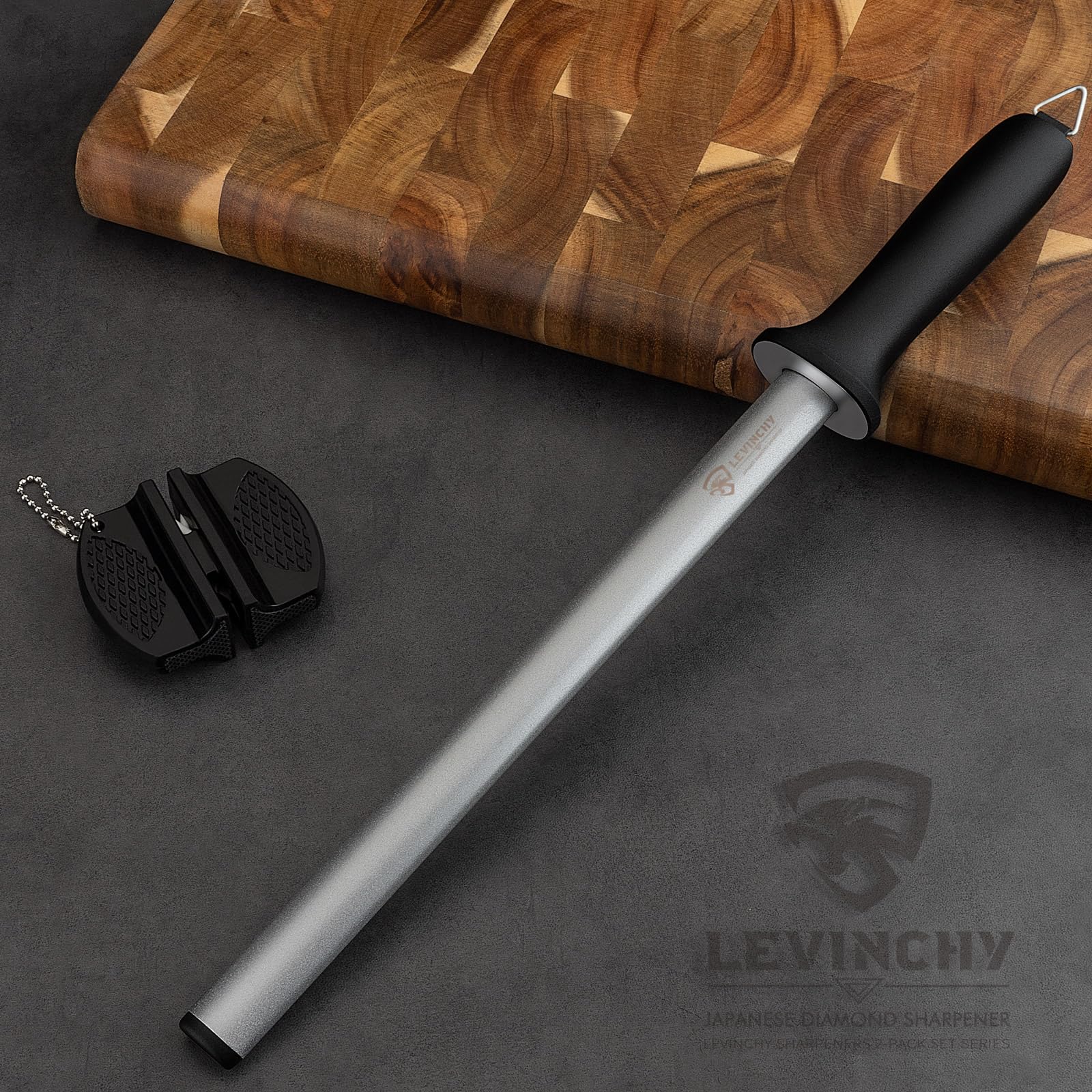 Levinchy 12in tool sharpens diverse knives with consistent results.