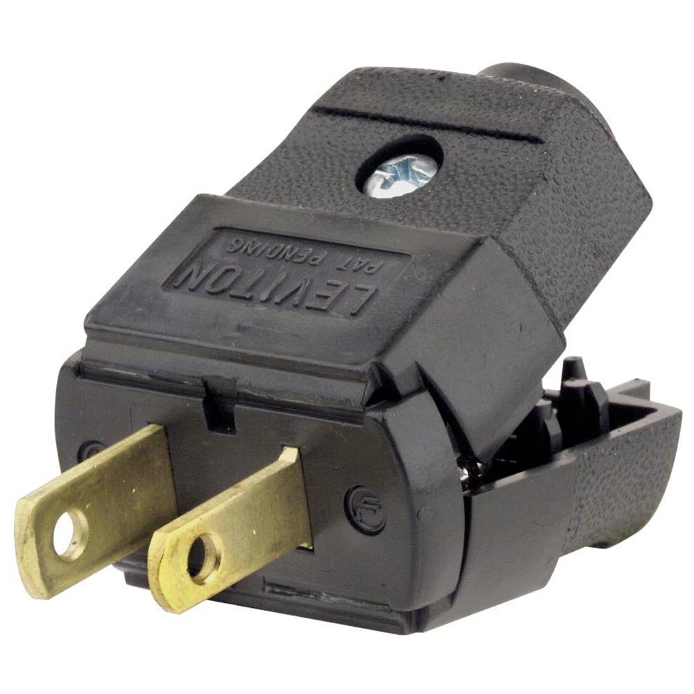 Leviton 101-EP polarized non-grounding plug in black for residential outlets and replacements.