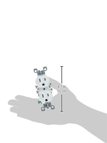 Leviton 12650-W duplex receptacle side view highlighting shallow design for tidy installation