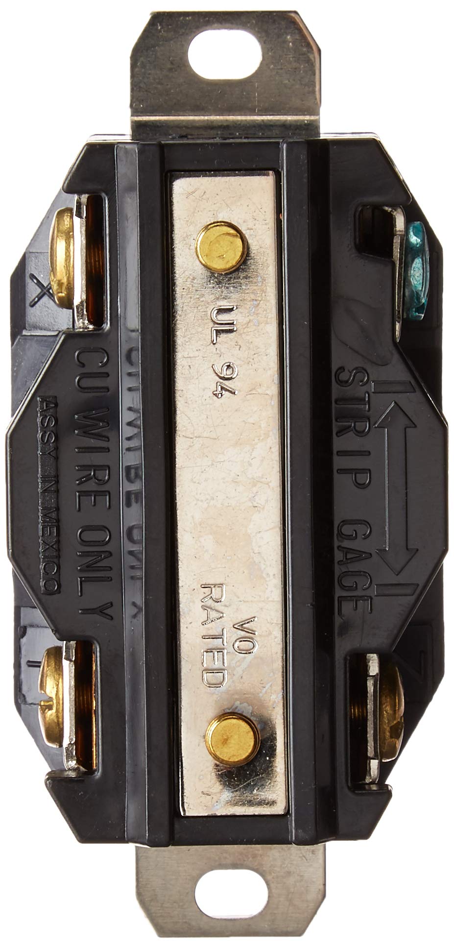 Leviton 2420 front-face detail highlighting nylon body and Valox construction.