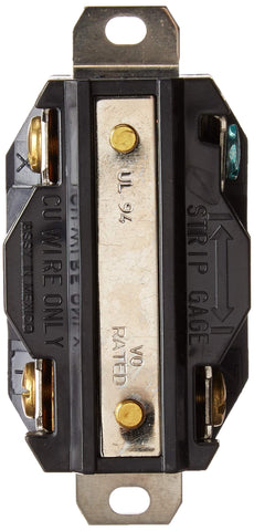 Leviton 2420 front-face detail highlighting nylon body and Valox construction.