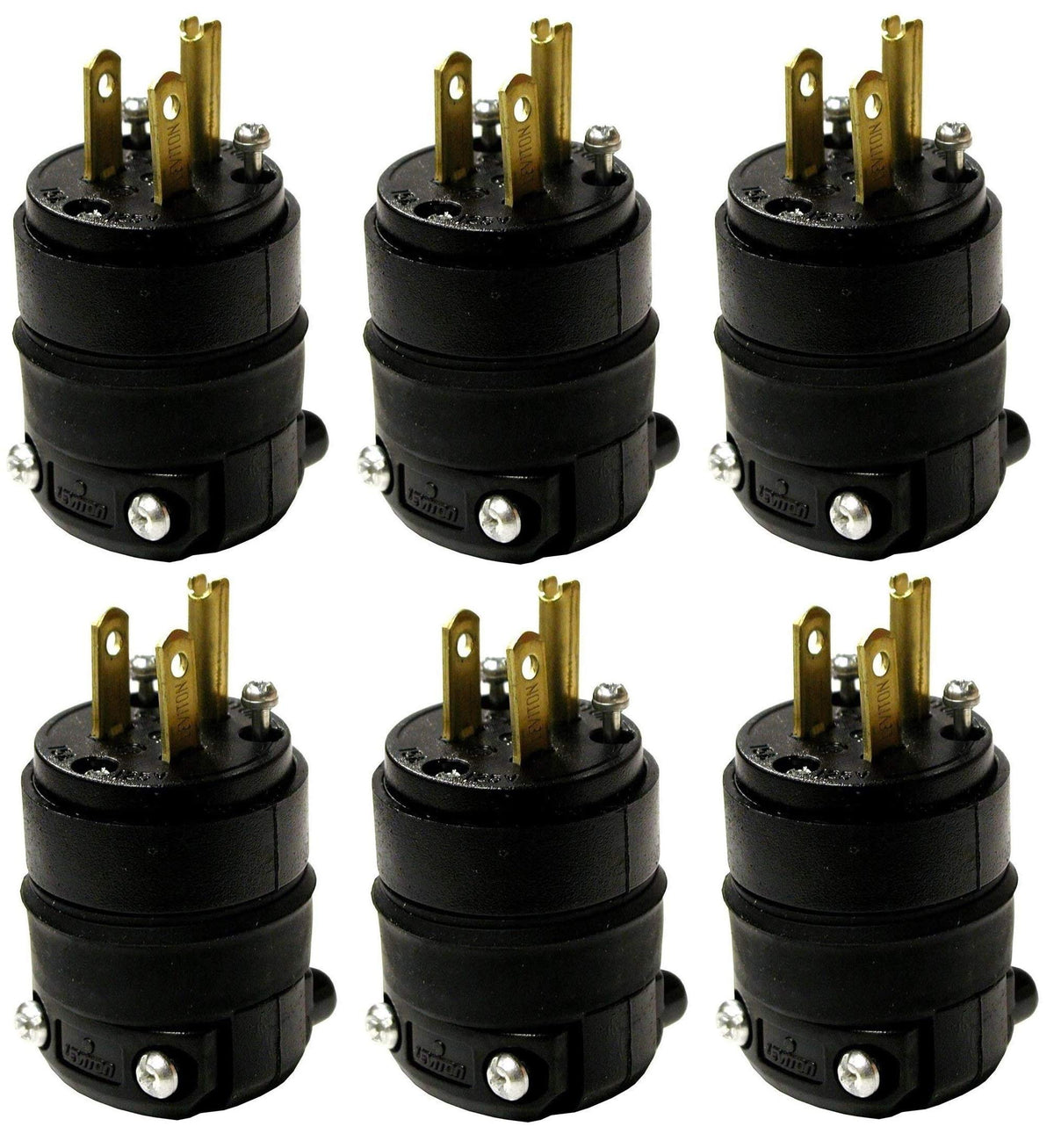 Leviton 515PR rubber-back grounding plug offers secure 2-pole 3-wire connection for durable use.
