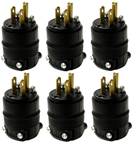 Leviton 515PR rubber-back grounding plug offers secure 2-pole 3-wire connection for durable use.