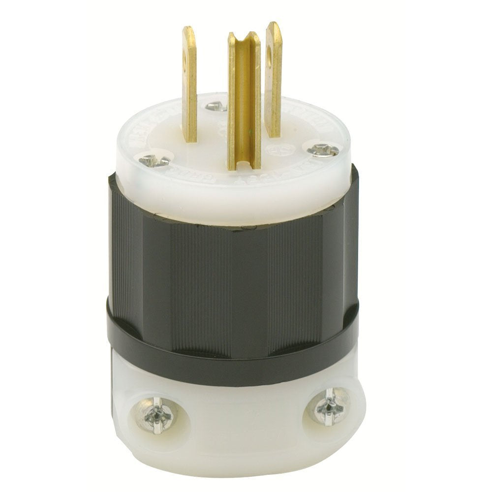 Leviton 5266-C grounding plug, black and white, ideal for reliable 125V connections in industrial settings.
