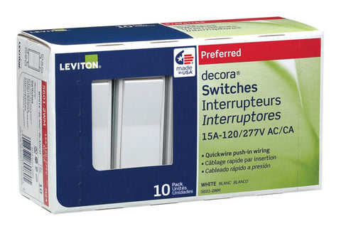 Leviton 5601-2WM Decora rocker switch white 10-pack, residential grade