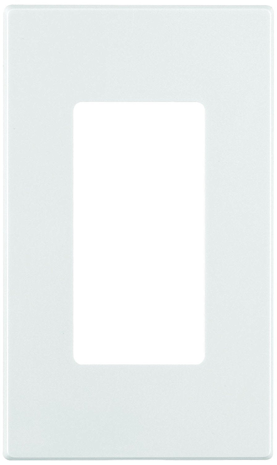 Leviton Decora Plus wallplate close-up highlighting durable white finish and easy mounting.