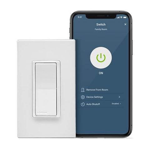 Leviton D215S-1BW voice-controlled switch with Hey Google for hands-free use