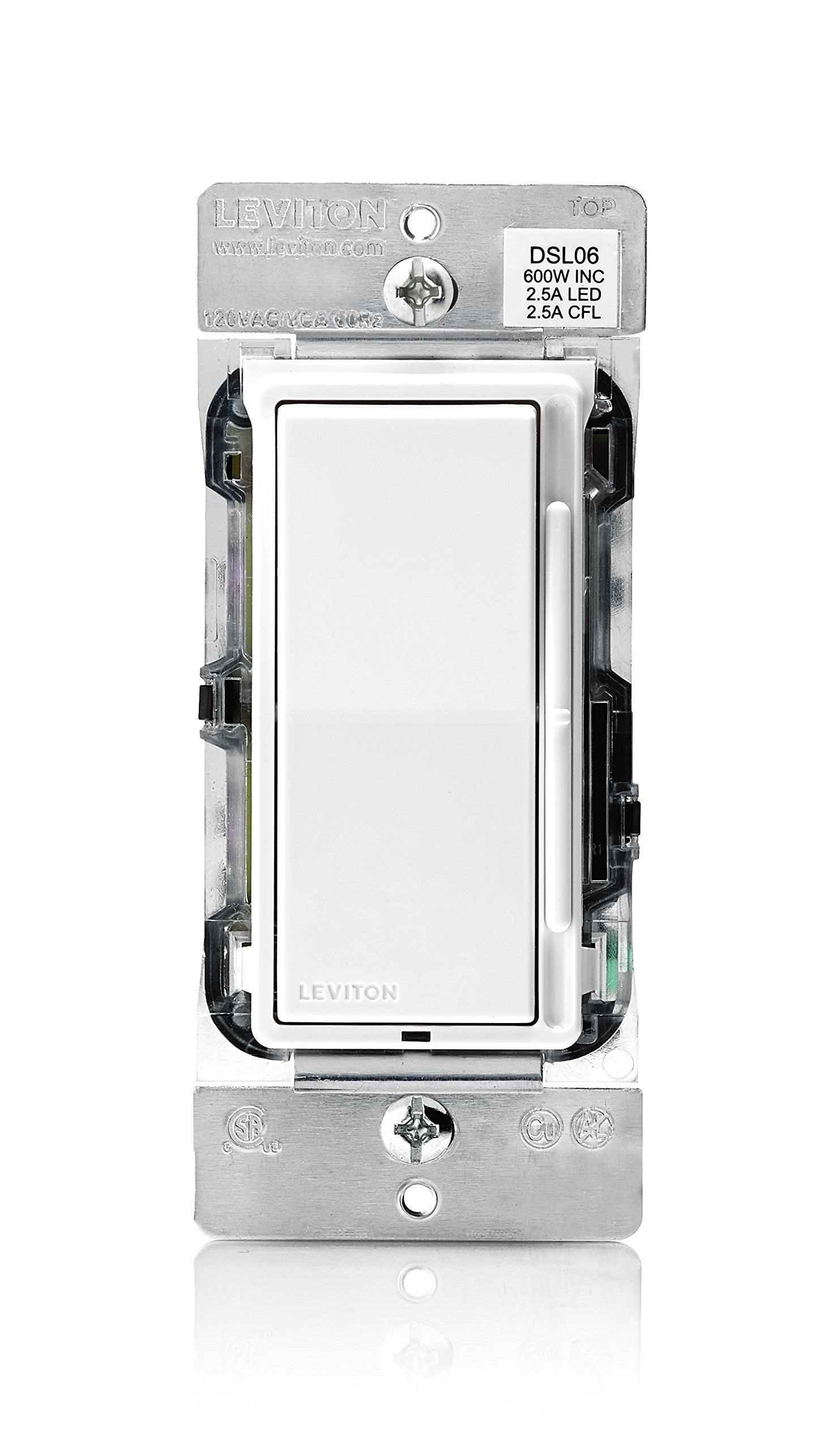 Leviton Decora slide dimmer close-up showing smooth brightness control