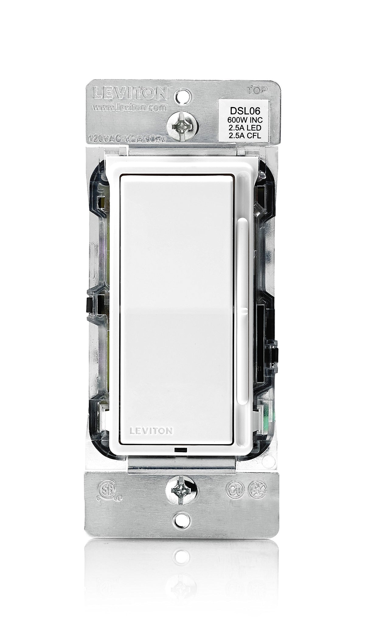Leviton Decora slide dimmer close-up showing smooth brightness control