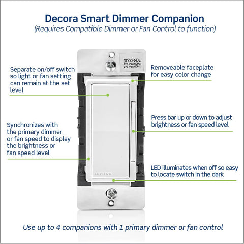 Leviton Decora Smart Dimmer Companion 3-way installation in living room setup.