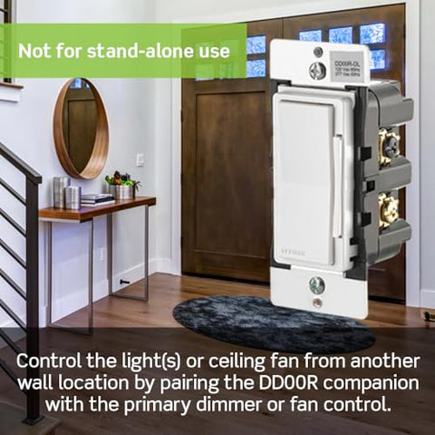Leviton Decora Smart Dimmer Companion with LED locator light for dark hallways.