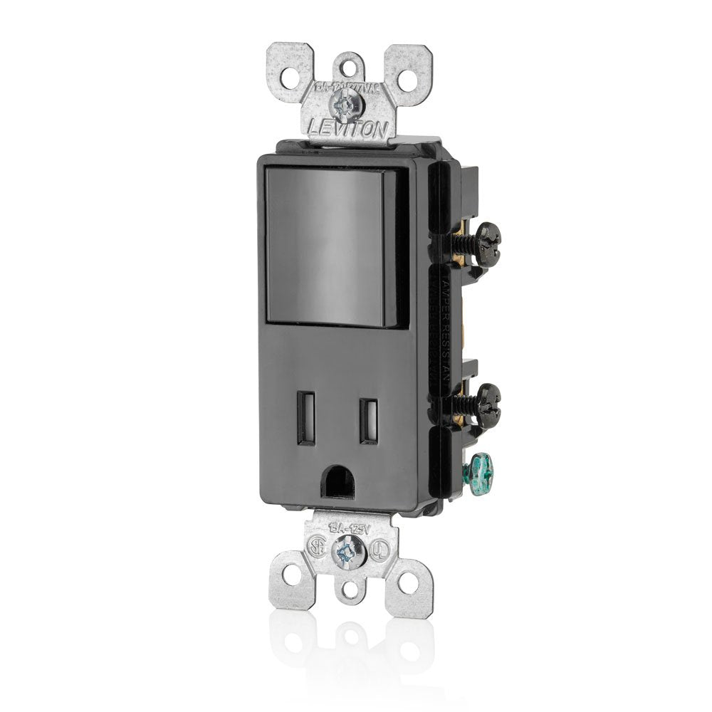 Leviton Decora combo switch and tamper-resistant receptacle in black for streamlined wall control