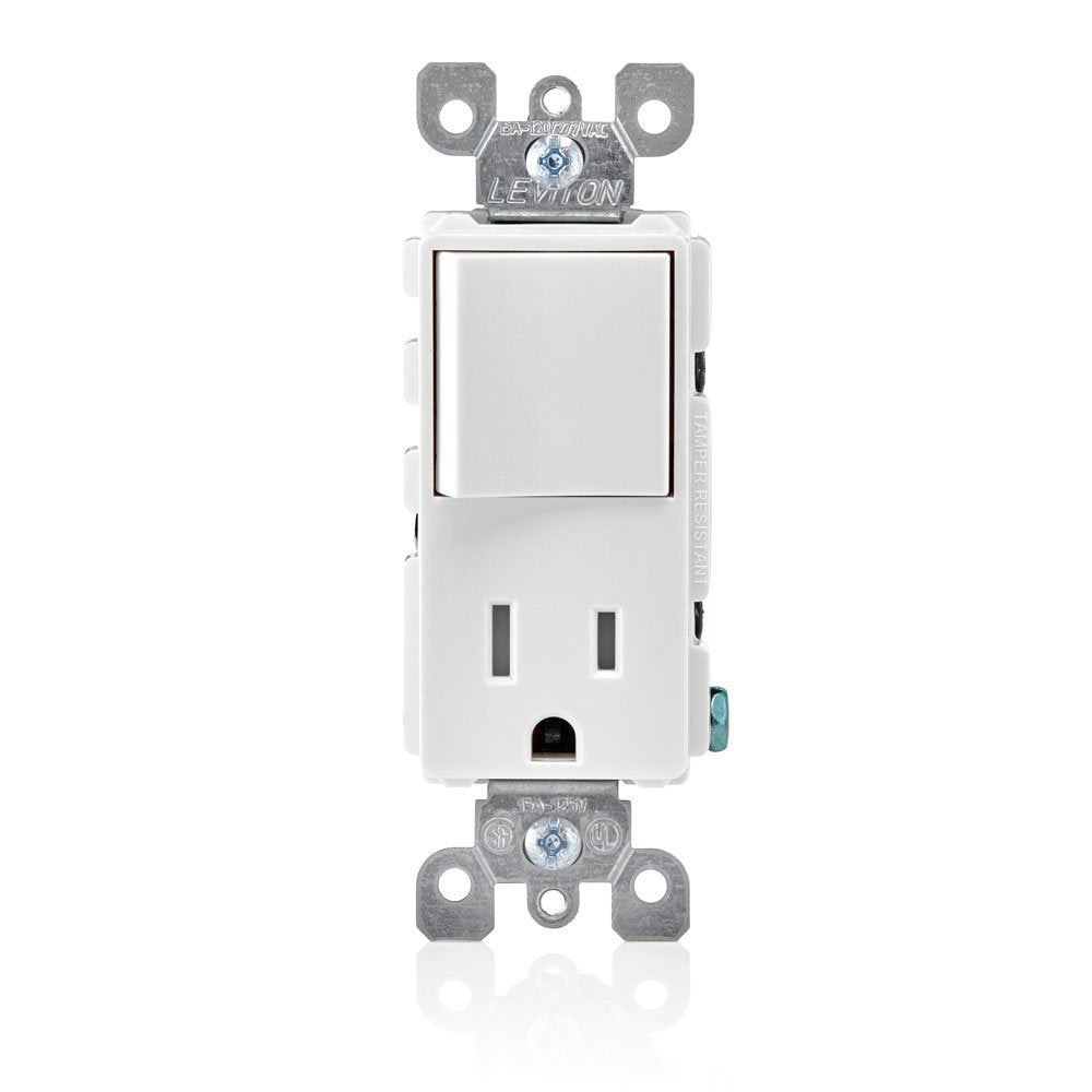 Leviton Decora combo switch and receptacle white close-up rocker for reliable daily use