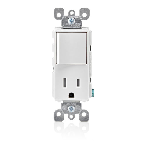 Leviton Decora combo switch and receptacle white close-up rocker for reliable daily use