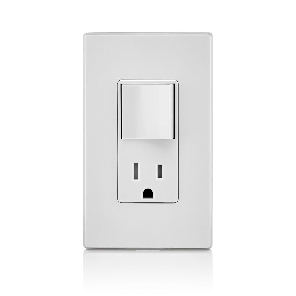 Leviton Decora combo switch and receptacle white in-wall view for easy installation