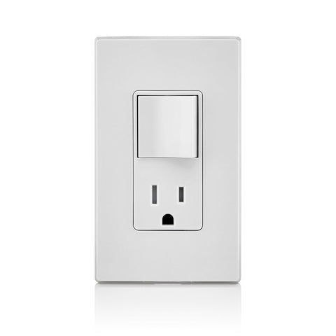Leviton Decora combo switch and receptacle white in-wall view for easy installation