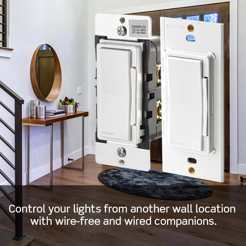 Voice control with Leviton Dimmer, compatible with Google, Alexa, and Siri.