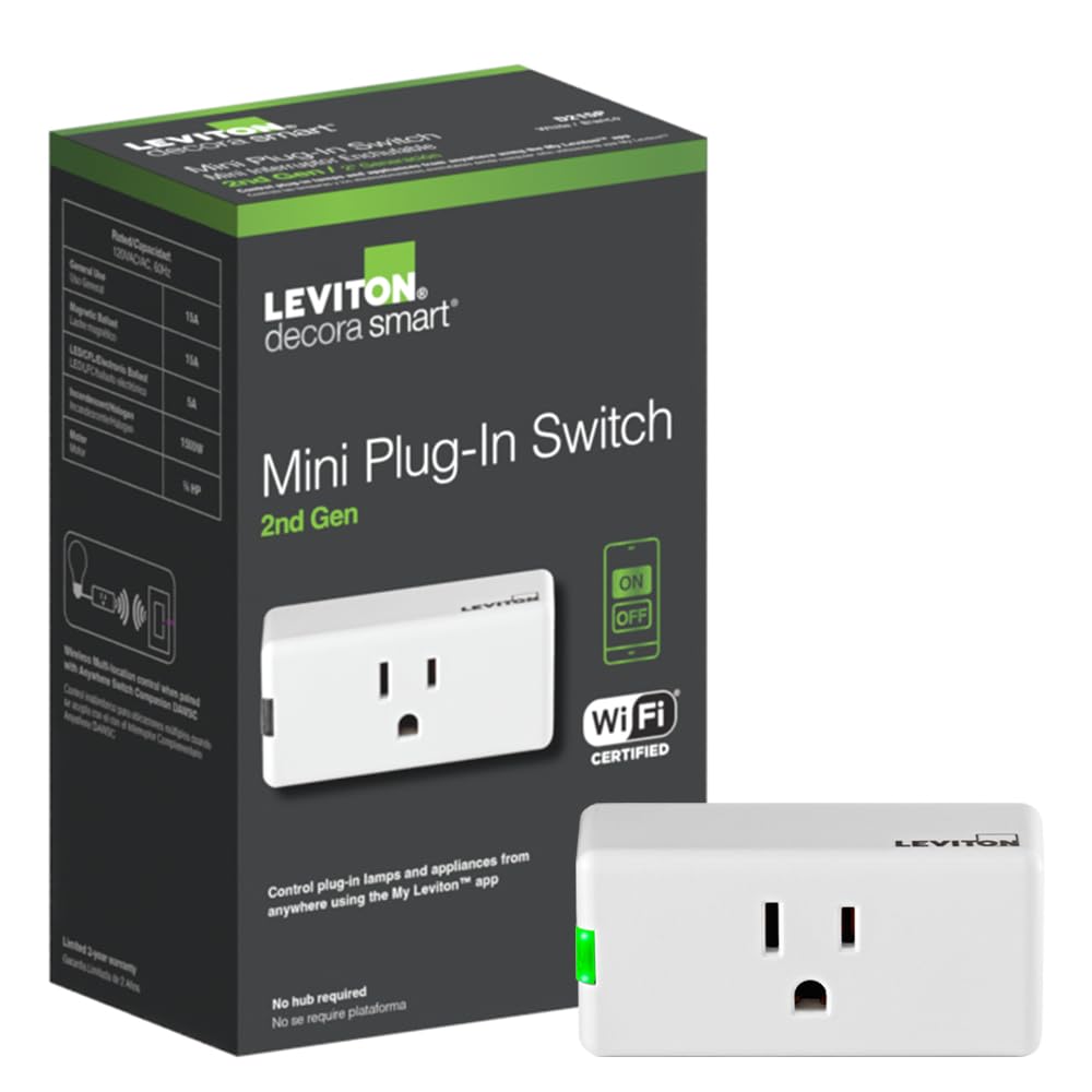 Leviton Decora Smart Wi‑Fi 2nd Gen mini plug front view for remote on/off of lamps