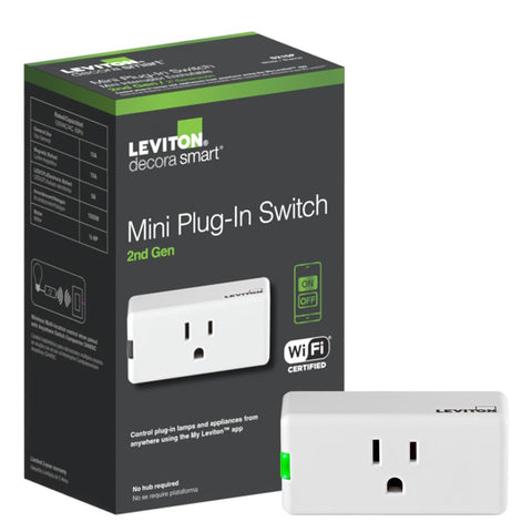 Leviton Decora Smart Wi‑Fi 2nd Gen mini plug front view for remote on/off of lamps
