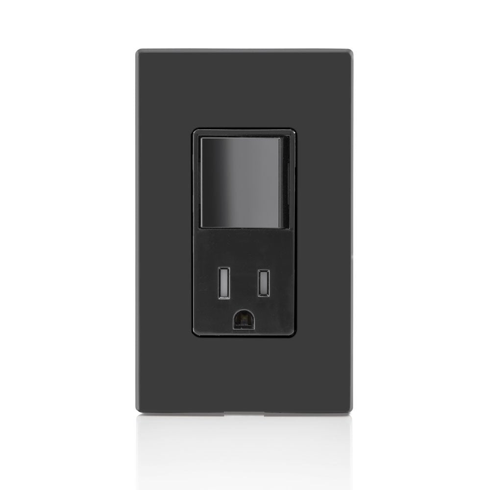 Leviton Decora switch front view in black, sleek and durable