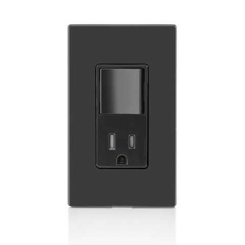 Leviton Decora switch front view in black, sleek and durable