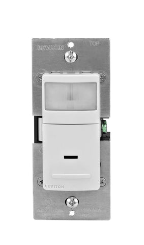 Leviton Decora motion sensor wall switch installed in-wall for hands-free lighting control