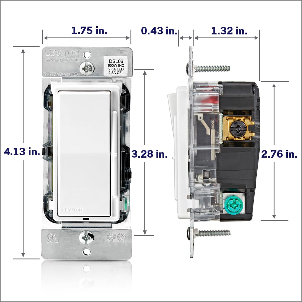 Leviton DSL06-1LZ supports LED, incandescent and halogen bulbs