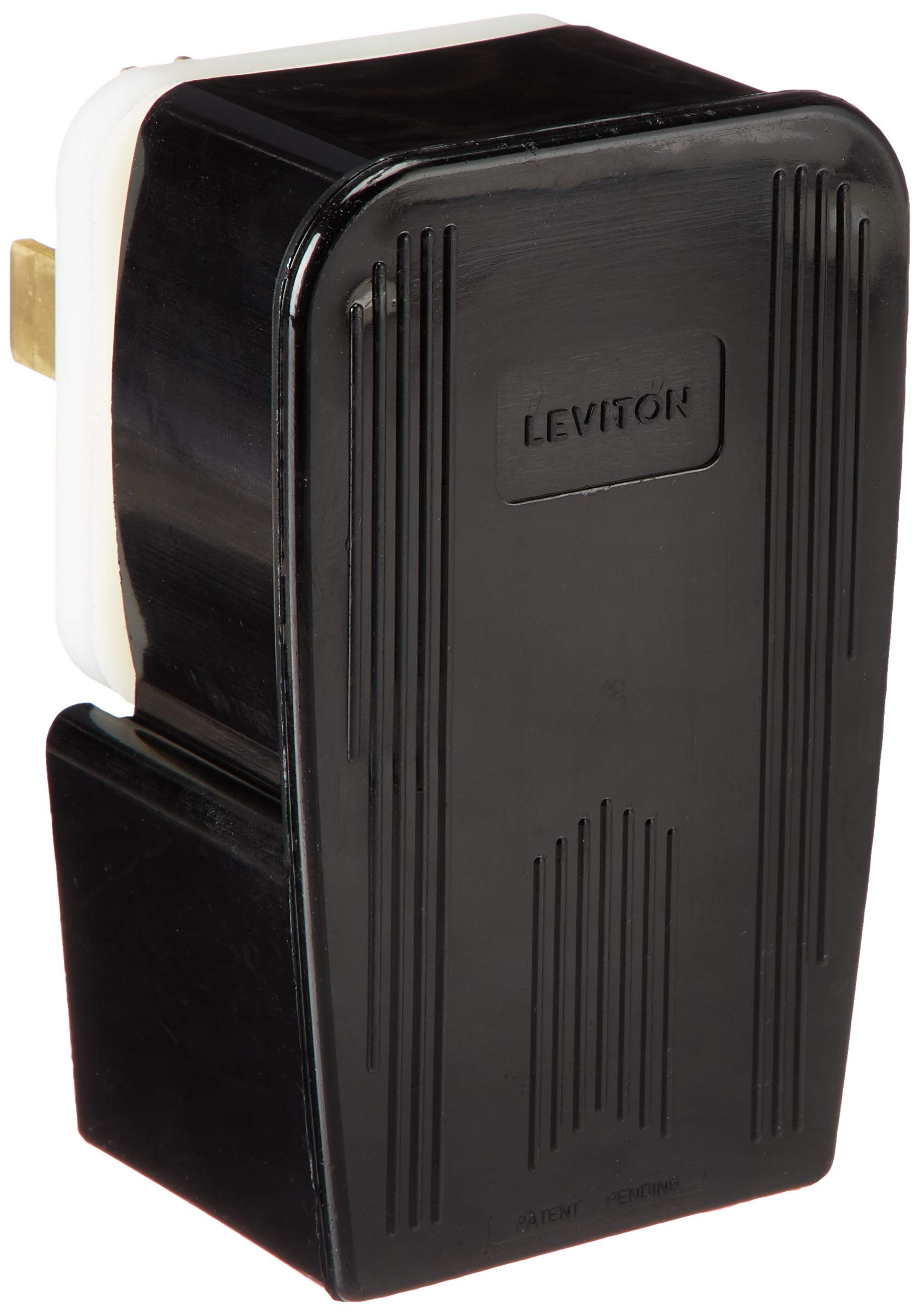 Leviton heavy-duty plug featuring ergonomic fluted design for comfortable handling.