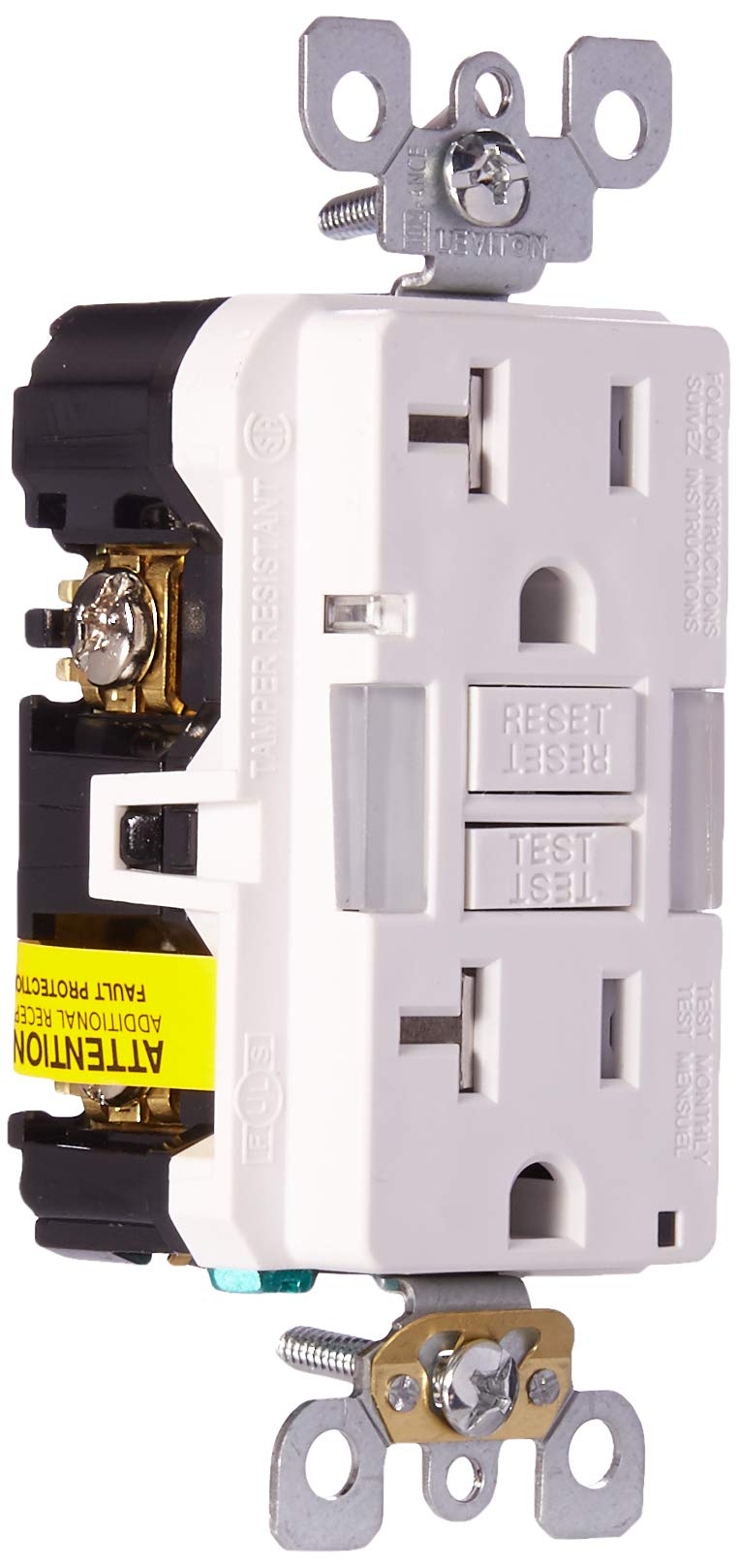 Leviton GFCI Guidelight outlet with LED indicator for safer dim spaces.