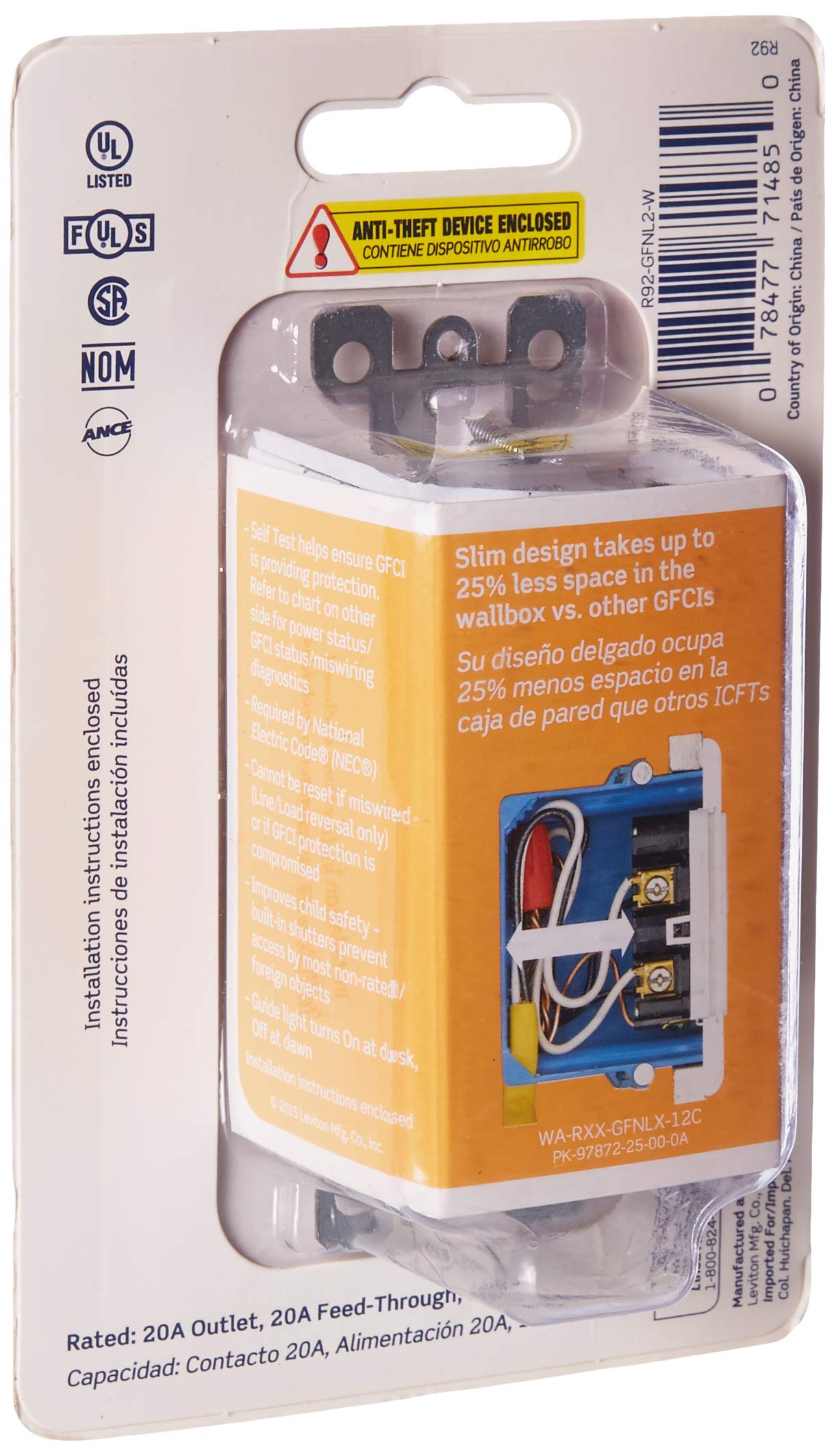 Leviton GFCI Guidelight outlet in white blends with decor.